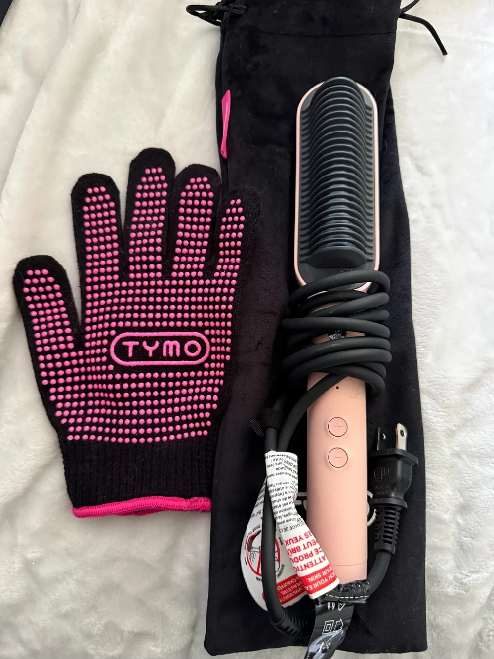 TYMO Pink Corded Hair Straightening Brush with Heat-Resistant Glove